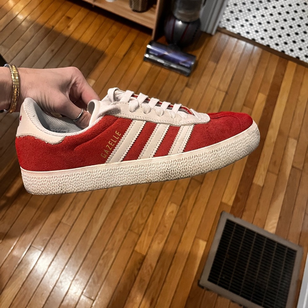 Adidas Gazelle Red and White Sneakers 9.5